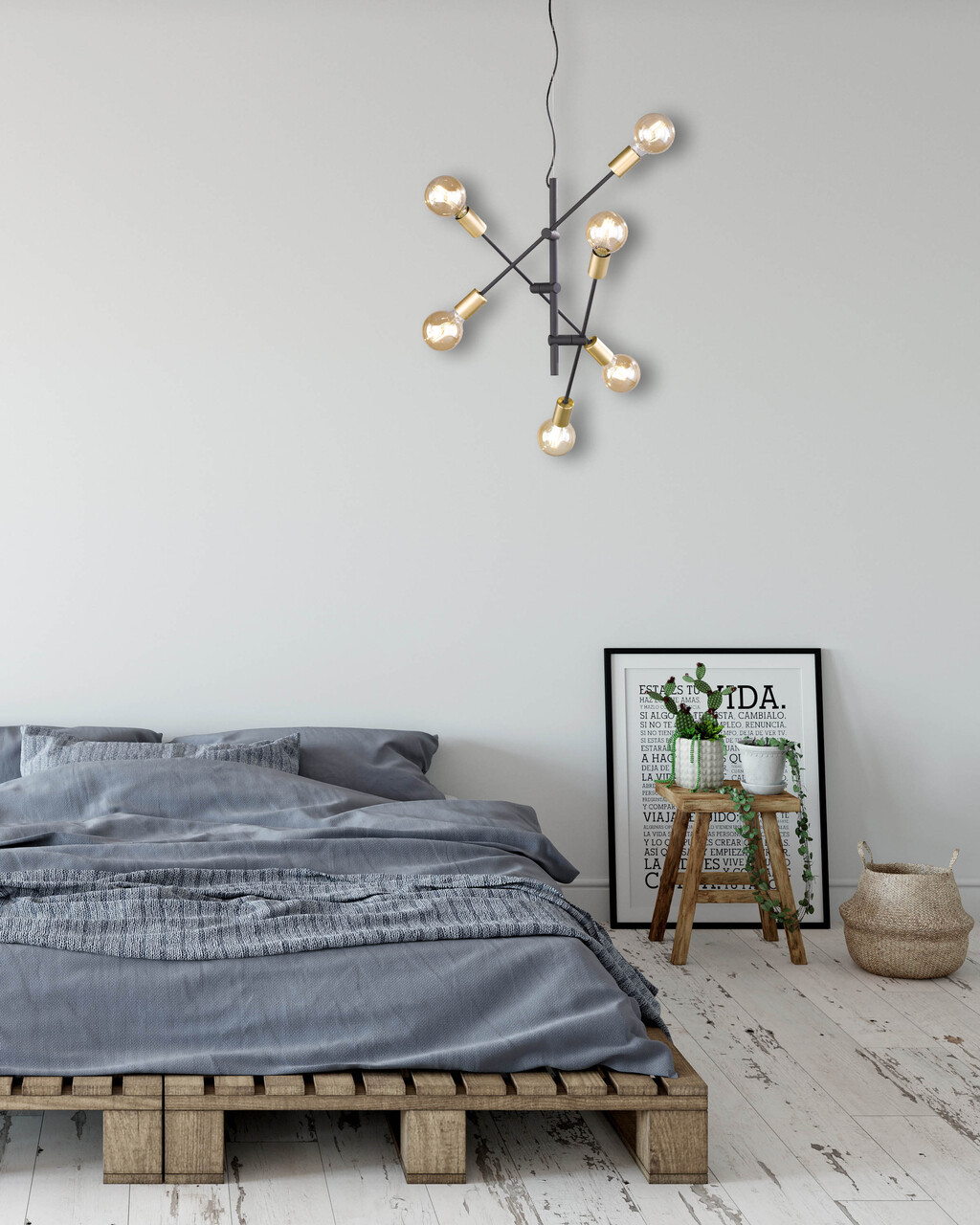 Lustra Cross, TRIO, 54.5x150 cm, 28W, 6x E27, metal, negru mat/auriu - imagine 6